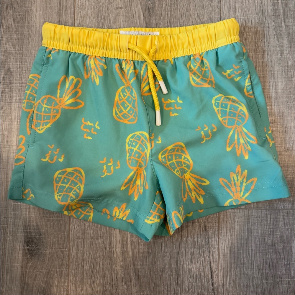 Yellow and Green Pineapple Print Swim Shorts - Boys 3T